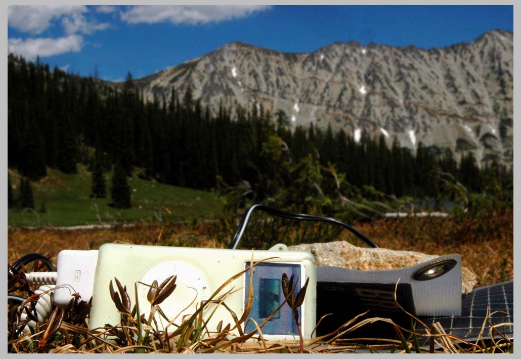 Sun Charge & iPod, Hidden Lake, Eagle Cap Wilderness, the Wallowas, photo by Cliff Crego